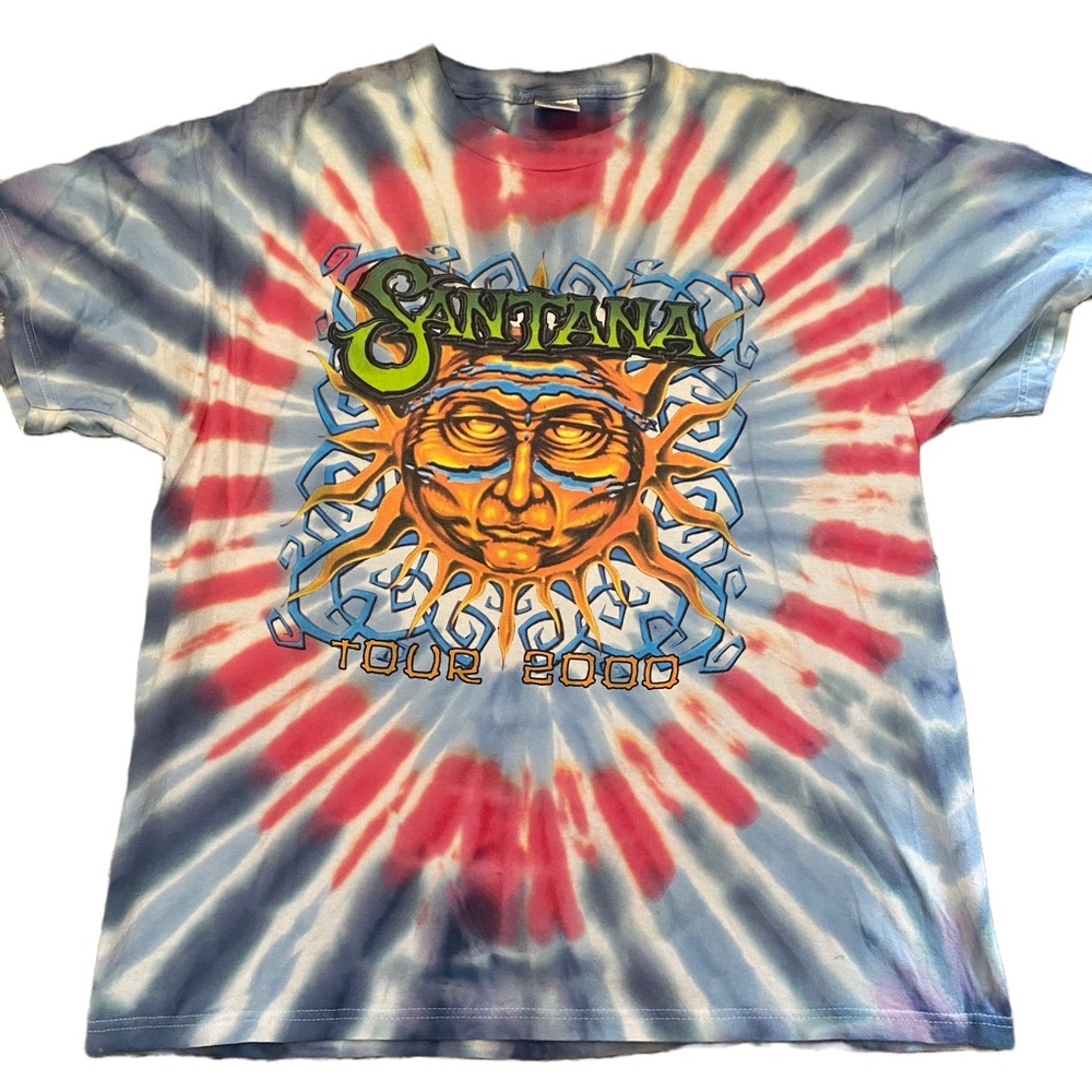 “Santana” Tour T shirt ‘2000, Red, White and Blue Tie Dye Size XL